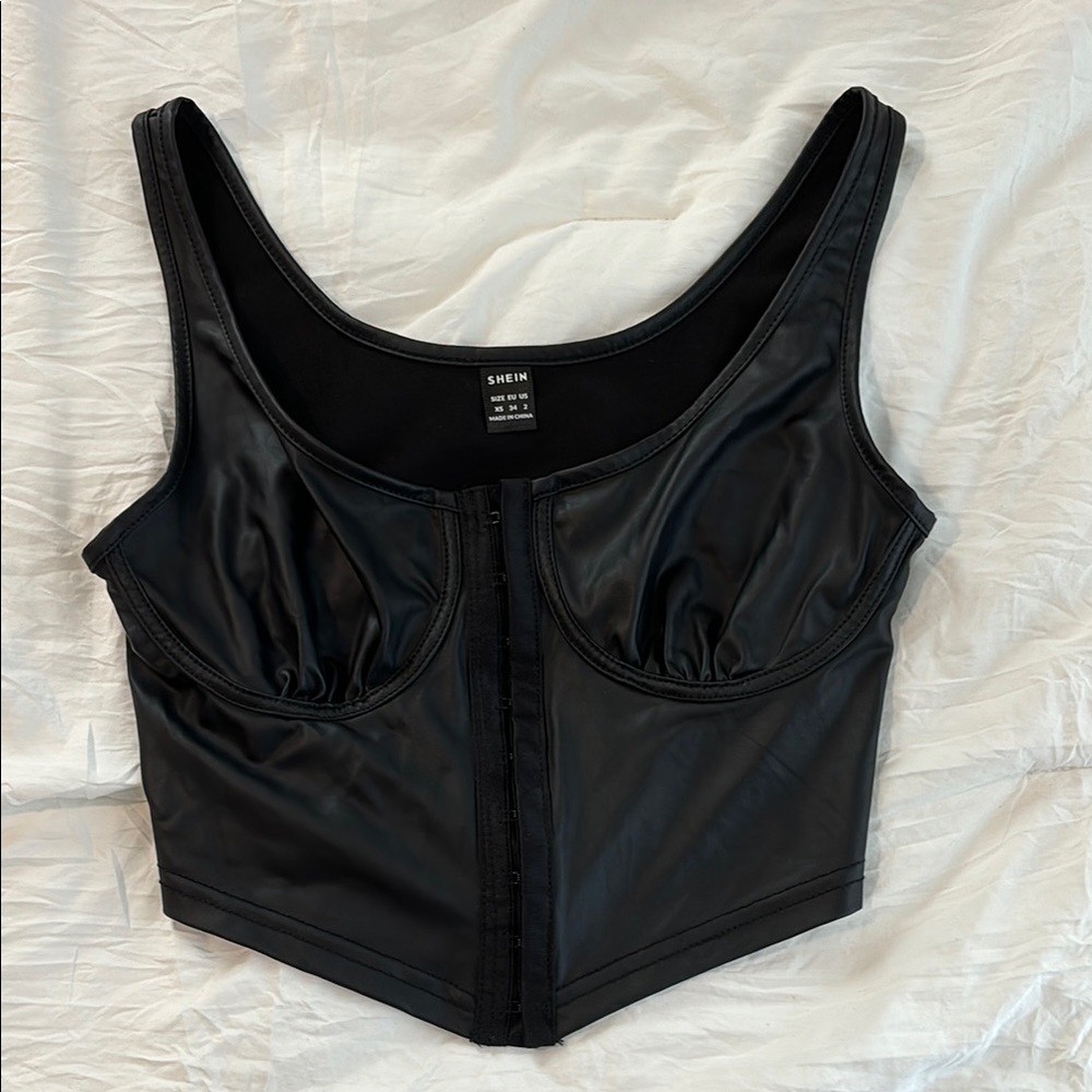 SHEIN Black Faux Leather Bustier Top